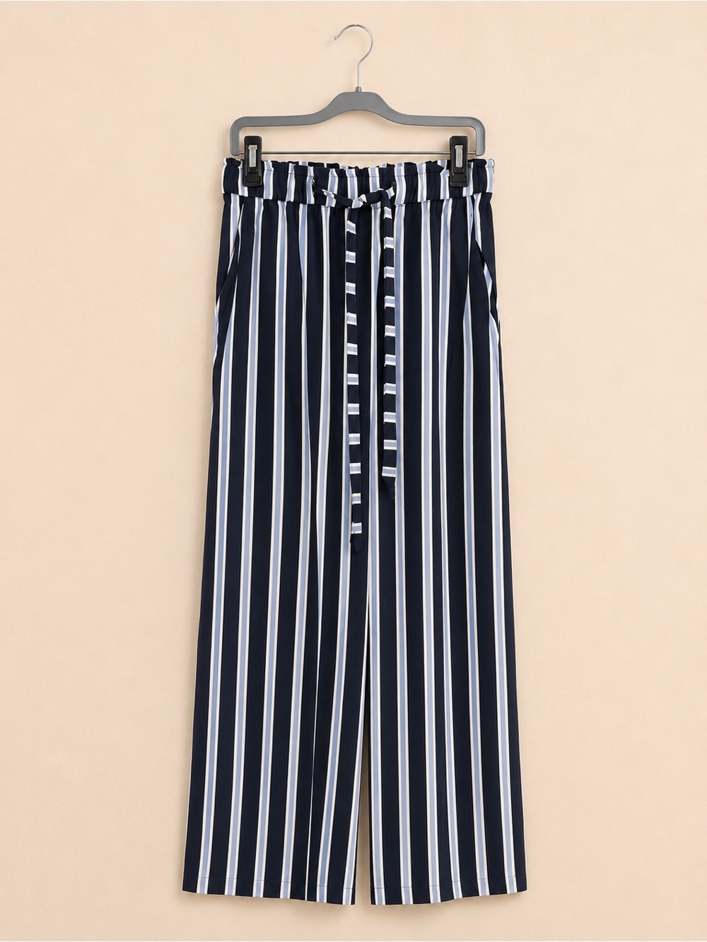 H&M Navy Blue Striped Wide Leg Pants - Size 6 (US)